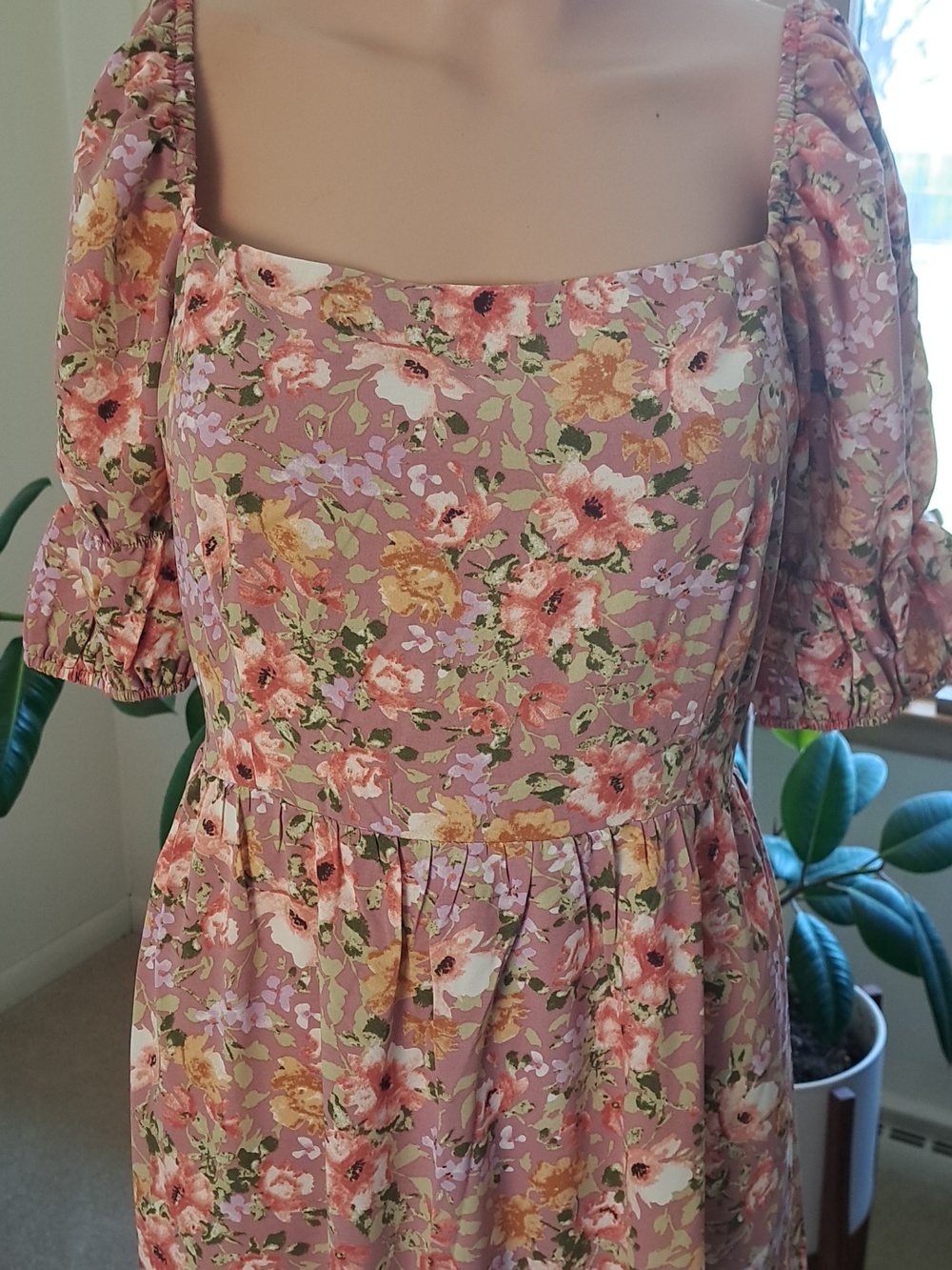 Inmod Floral Pink Maxi Dress with Puff Sleeves L Ptp 19" - Picture 2 of 8